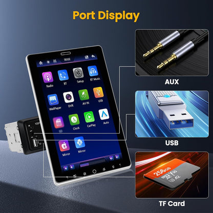 Hikity 1 Din Autoradio met 10,1 inch IPS draaibaar touchscreen, Bluetooth 5.2 Wireless Carplay Andriod Auto FM AM RDS radio met USB AUX IN TF Card EQ SWC autoradio achteruitrijcamera Mirror Link DVR