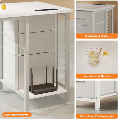 Coleshome Bureau met 6 laden, 160x52 cm Bureau met opslagruimte, Computerbureau met Planken voor Thuiskantoor, Wit
