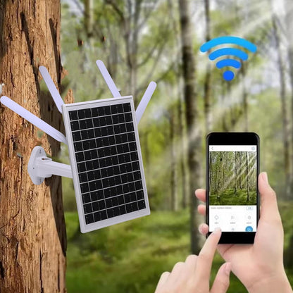 Haofy Buiten Solar WiFi Router 12W Zonnepaneel 18000 MAH Batterij 300 Mbps 4G LTE Modem met Sim Card Slot IP66 Waterdicht voor Camping RV Off Grid (Zwarte antennes)
