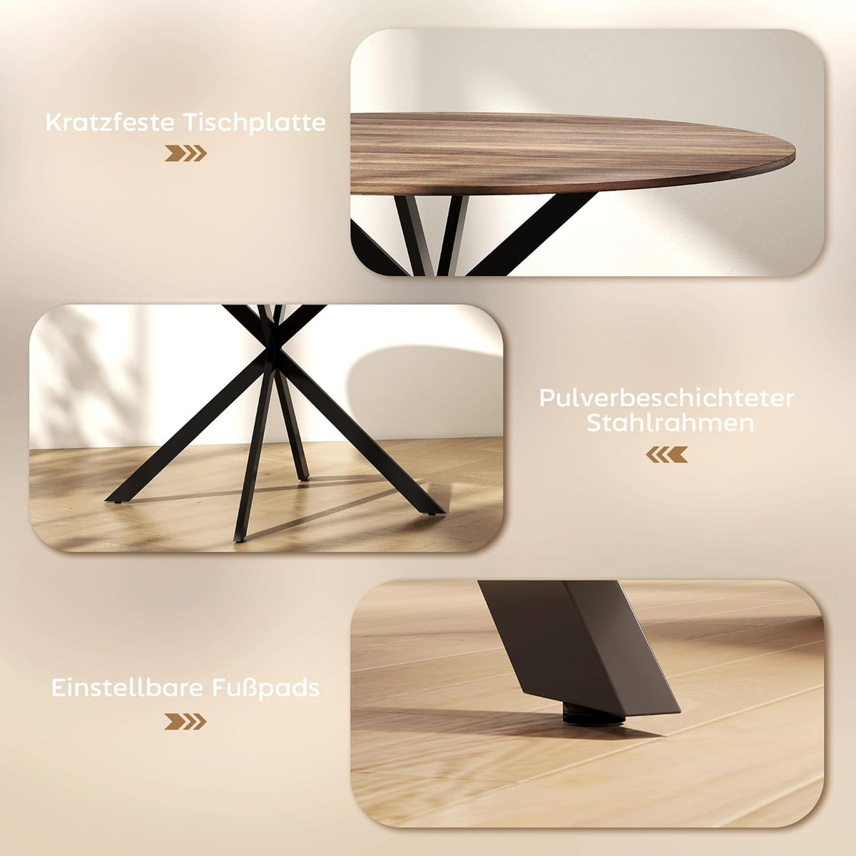 Ronde Eettafel – Industriële Tafel – Keukentafel – Eetkamertafel – Bureautafel – Ø120 cm – Stalen X-Onderstel – Krasbestendig Melamine Blad