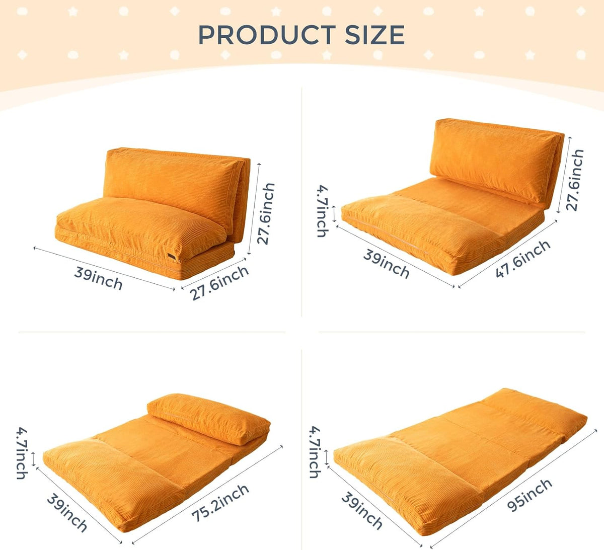 MAXYOYO Zitzakbed, opvouwbaar, corduroy fluweel, slaapbank, vloermatras voor volwassenen, extra dik, 4-voudig gevouwen, vloerbank voor slaapkamer, woonkamer, beige, 100 x 240 cm