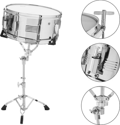 Snare Drum Starterset – Snaredrum – Drumstel Starterset – Oefenset – Percussieset – 14 x 6,5 Inch Metalen Snare – 14 Inch Oefenpad