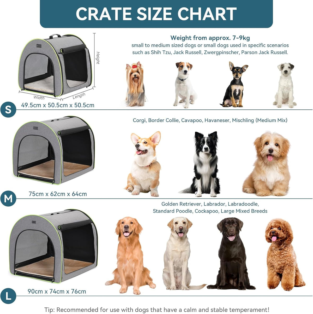 Petsfit Hondenbox, opvouwbaar voor grote honden, duurzaam en gezellig, kamerkennel met anti-open ritssluiting en pluche kussen, L