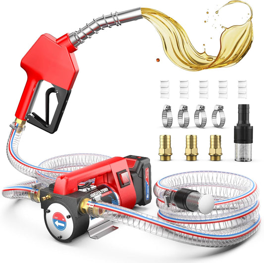 Mxmoonant Elektrische dieseltransferpomp, draadloos, zelfaanzuigend, 50 l/min, 260 W, 4 kg, met 2 lithiumbatterijen van 2000 mAh, brandstofmondstuk, slang, voor diesel, kerosine
