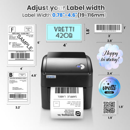 vretti Thermische Printer, Verzendlabelprinter, Thermische labelprinter 4x6 voor verzendetiket, verzendlabel, compatibel met Windows, Mac OS en Linux-systemen