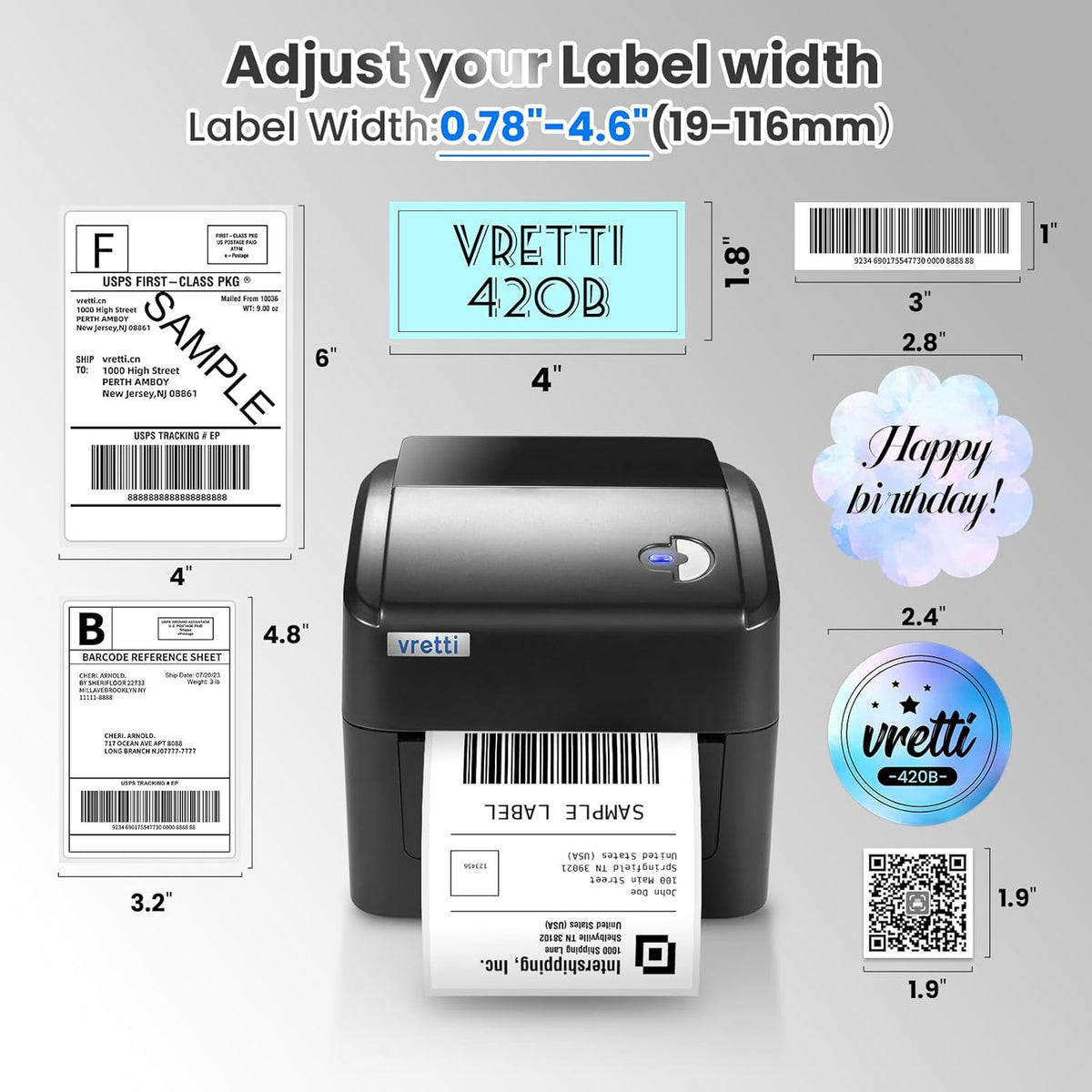 vretti Professionele thermische labelprinter met wifi en USB, zonder cartridge, 70% besparend, 3x levensduur, 99,99% succesvol scannen, compatibel met Amazon, DHL, eBay, Shopify