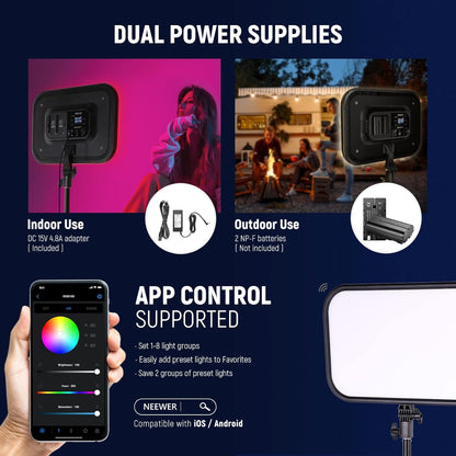 RGB Videolamp 18,3 Inch – LED-Paneel – Studioverlichting – Fotolamp – Lichtpaneel – 60 W Dimbaar – 2500-8500 K