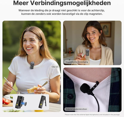 FULAIM X6 Compact, Draadloos Digitaal Microfoonsysteem voor 4 Personen, voor Camera's en Smartphones (2,4 GHz) - Ideaal voor Interviews, Vlogging, Podcasts, Online Lessen, Live Streaming