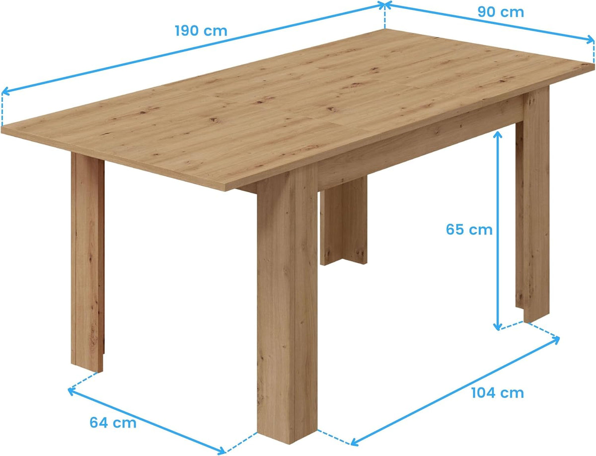 Habitdesign Moderne uittrekbare eettafel, woonkamertafel in Nodi-eiken, 140-190 x 78 x 90 cm, voor maximaal zes personen, model Kendra