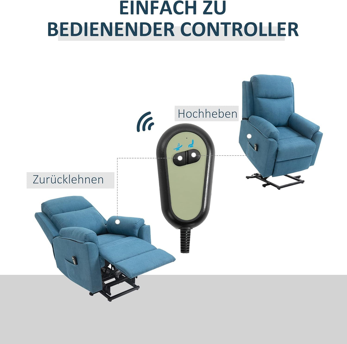 Elektrische Opstastoel – Relaxstoel – Tv-Stoel – Opstahulp Stoel – Seniorenstoel – Verstelbare Rugleuning Tot 160° – Ademend Linnenbekleding – Blauw
