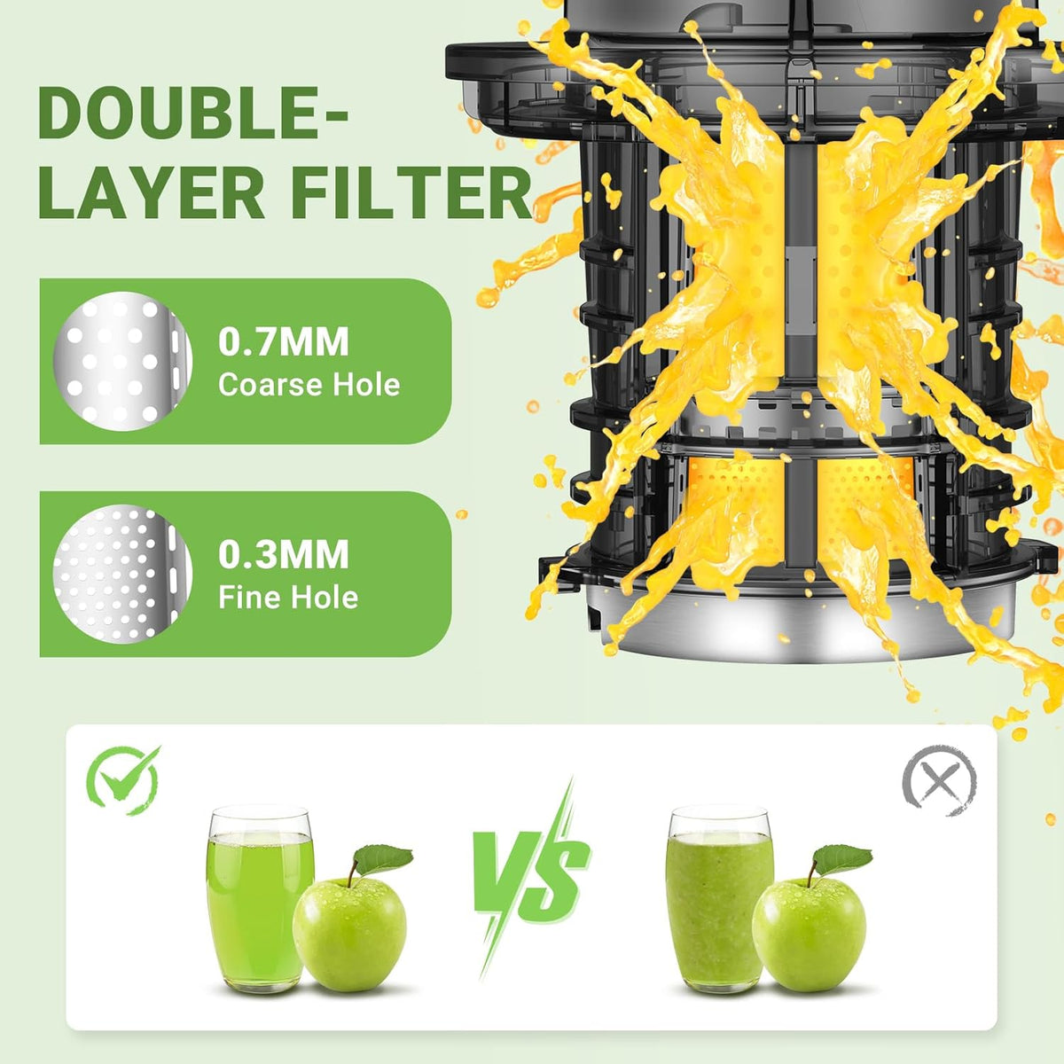 AMZCHEF Juicer Machine met 80MM Grote Opening voor Heel Fruit - 200W Krachtige Cold Press Juicer met Upgrade Auger, Dubbellaags Filter, Retro Schakelaar, Stille Motor - Zwart