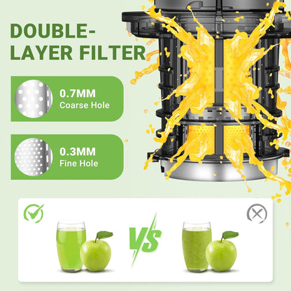 AMZCHEF Juicer Machine met 80MM Grote Opening voor Heel Fruit - 200W Krachtige Cold Press Juicer met Upgrade Auger, Dubbellaags Filter, Retro Schakelaar, Stille Motor - Zwart