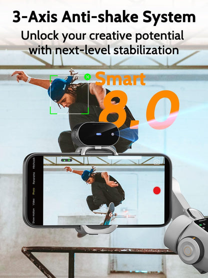 AOCHUAN Gimbal-stabilisator voor video-opname, smartphone 3-assige smartphone-gimbal met AI-trackingsensor voor vlogging, 7,8 inch verlengstang, triggerknop, YouTube Tiktolk (Smart V8 AI wit)