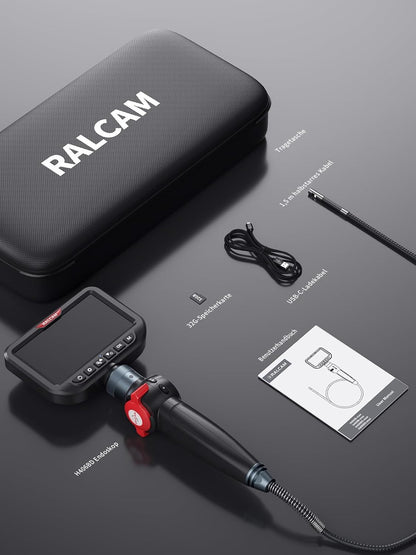 Ralcam Endoscoopcamera met licht, endoscoopcamera met 180° beweegbare kop, 6,5 mm dual-sonde, 5 inch HD-display, inspectiecamera, IP67 waterdicht, buiscamera met 1,5 m halfstijve kabel en 6 + 1 leds
