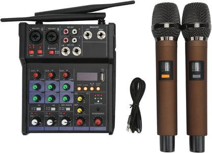 Stereo mixer – Mengpaneel – Audiomixer – Mengtafel – Audiotafel met 2 draadloze microfoons – 4-Kanaals stereo – USB en MP3 ondersteuning