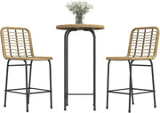 Outsunny Tuinbarset, tuinmeubelen, bistroset, 3-delig, 1 ronde hoge tafel, boho-design + 2 ronde krukken met metalen voetsteun, voor 2 personen, natuurlijk, zwart