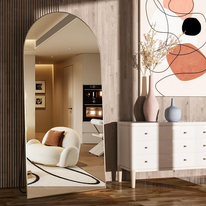 CASSILANDO Boogspiegel met volledige lichaam, 180 x 80 cm, vloerspiegel, vrijstaande full-body spiegel met standaard voor slaapkamer, hangend gemonteerde spiegel voor woonkamer, garderobe, goud