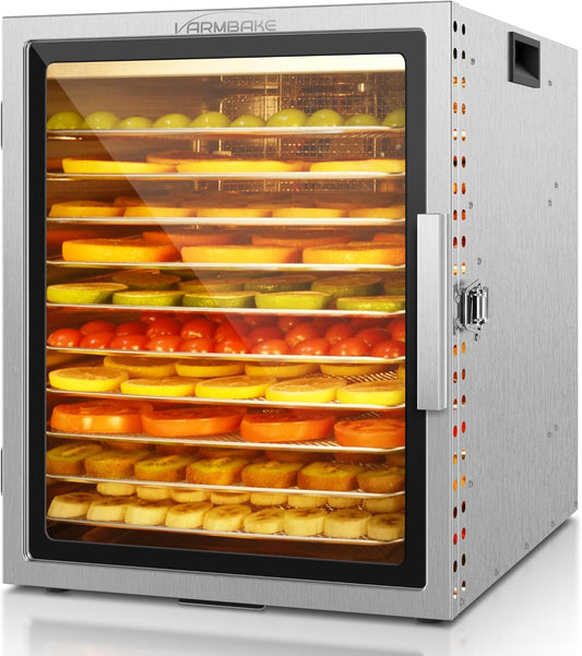 Droogautomaat van Roestvrij Staal 10 Etages, 0,84 m² Droogoppervlak, 30-90℃ Vruchtendroger Droogautomaat Groot, 800W Voedseldroger Voor Groenten Vlees Droogapparaten, & 316 Tabletten (29X29