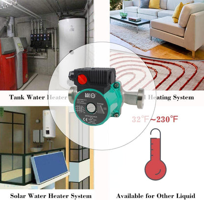 BACOENG Verwarmingspomp, circulatiepomp RS 25-6/180 mm circulatiepomp voor centrale verwarming, 220 V/50 Hz, materiaal roestvrij staal