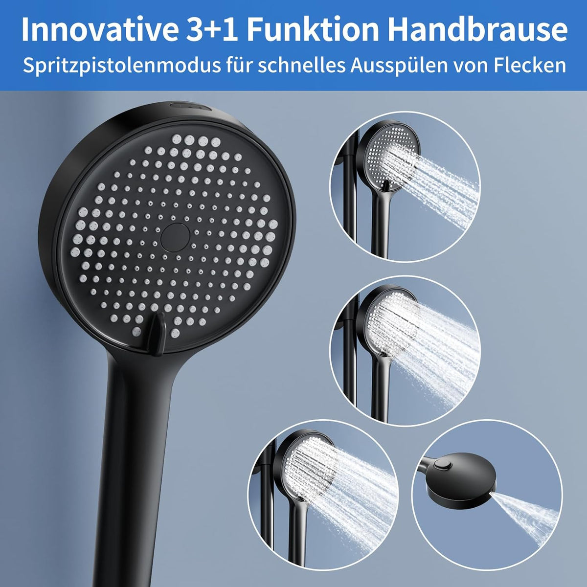 Douche Systeem – Thermostaatkraan – Regendouche – Handdouche – Douche Set – Matzwart – Constante Watertemperatuur 38°C – Verstelbare Draaibare Regendouche 360°