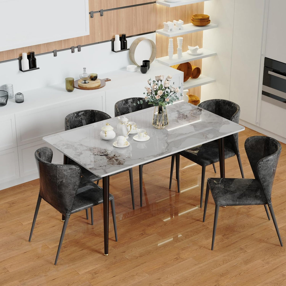 FATIVO Eettafel, rechthoekig, keukentafel, marmer, 120 cm, smaragd, wit, voor 4 stoelen, Scandinavische eettafel, 120 x 70 x 76 cm, met metalen tafelpoten, voor eetkamer en keuken