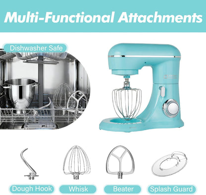 Kitchen in the Box Keukenmachine, 1300 W, 6 liter, deegmachine voor thuisbakken, roermachine met 10 snelheden, met kneedhaken, garde en roerhaken, blauw