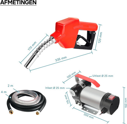 Dieselpomp – Brandstofpomp – Transferpomp – Stookoliepomp – Biodieselpomp – 12 V, 150 W, 40 L/min – Zelfaanzuigend
