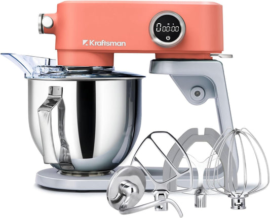 Keukenmachine, 5 liter, volledig metalen kneedmachine, deegmachine met universele stroominterface, 8 snelheden en timerfunctie, roermachine met garde, kneedhaak en garde, oranje