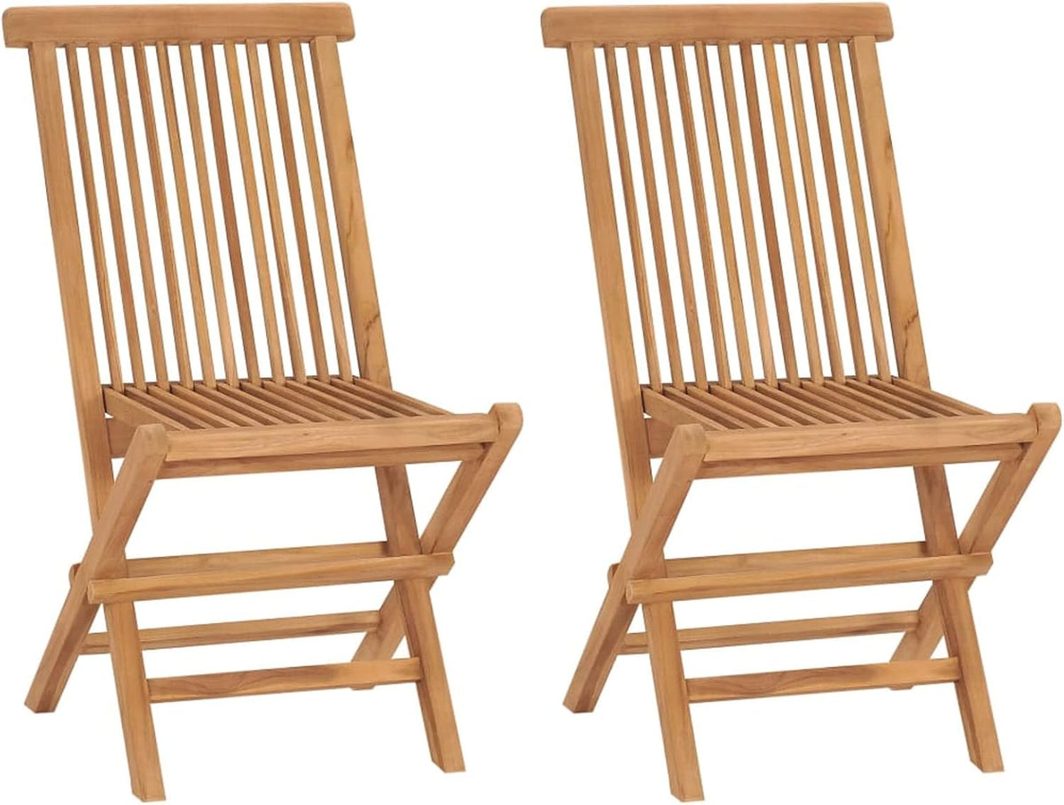 Tidyard Set of 3 for Dining Room, Bistro, Garden, Collapsible Teak Wood, Wooden Table and Garden Chairs, Square Table and 2 Folding Outdoor Chairs, Wooden - QUORE