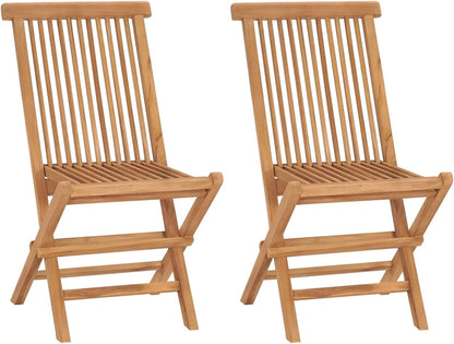 Tidyard Set of 3 for Dining Room, Bistro, Garden, Collapsible Teak Wood, Wooden Table and Garden Chairs, Square Table and 2 Folding Outdoor Chairs, Wooden - QUORE