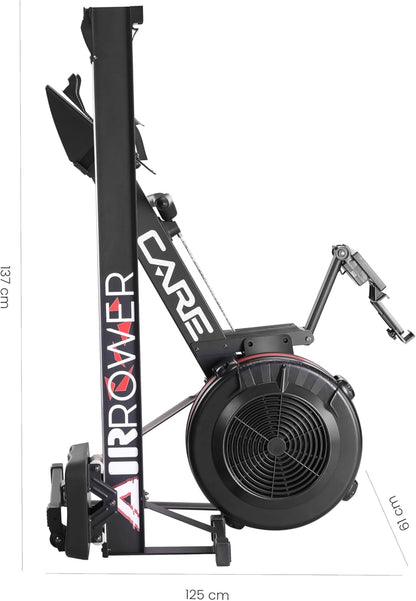 Care Fitness - Rowing Machine - Air Rower - Central Chain Puller - Air Brake System - 10 Adjustable Resistance Levels - Advanced Features - QUORE