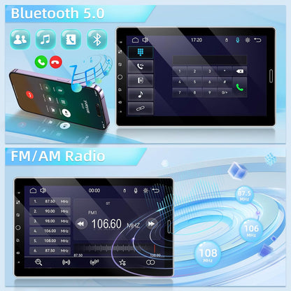 NHOPEEW 1 DIN autoradio met draadloze Carplay en Android auto - 10,1 inch autoradio ondersteuning online video FM/AM stuurbediening + 12 LED achteruitrijcamera
