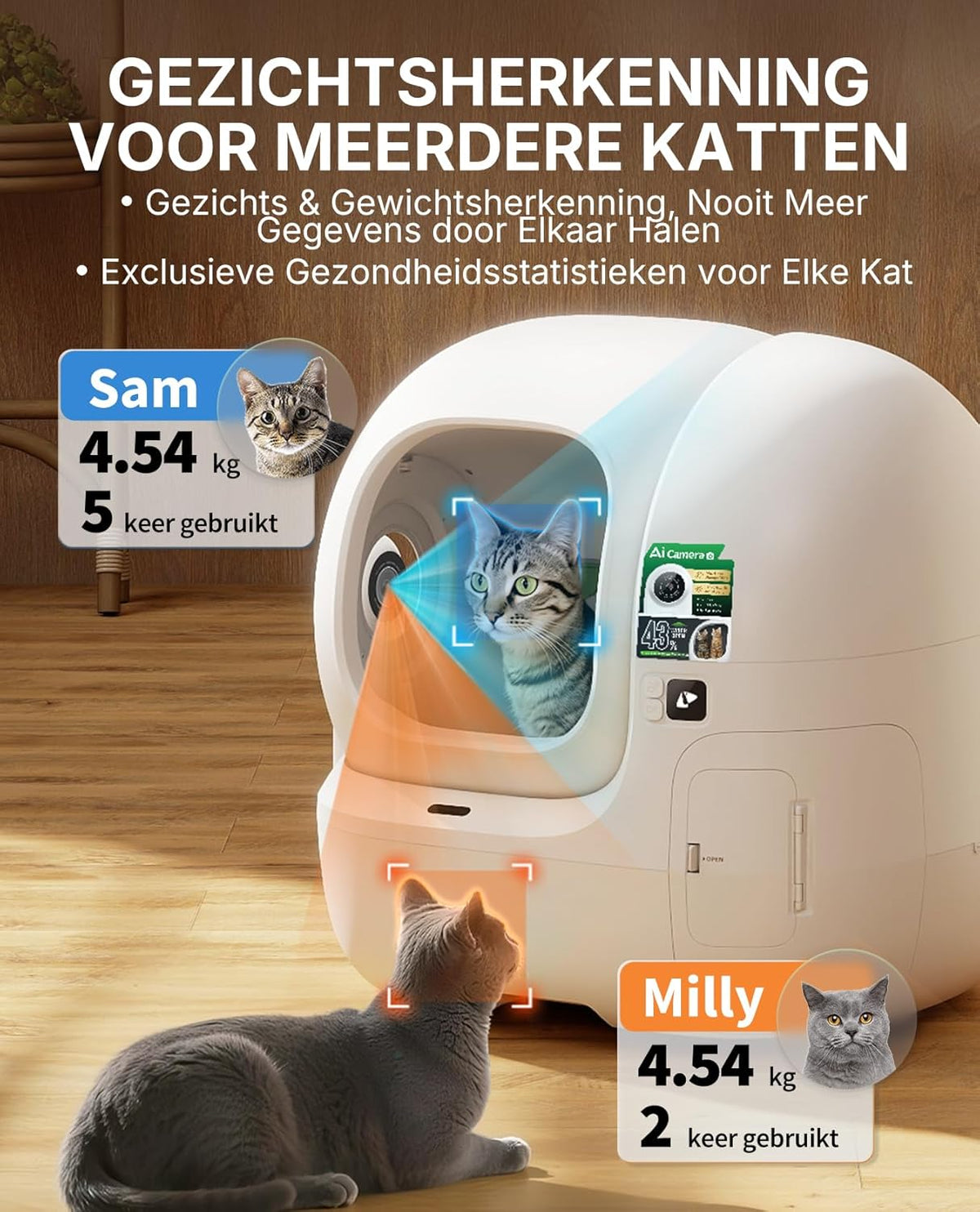 Kattenbak – Kattentoilet – Zelfreinigende Kattenbak – Automatische Kattenbak – Extra Ruime Ingang – AI Camera Met Gezondheidsmonitoring - QUORE