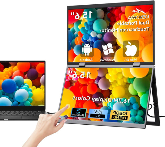 Kenowa Touch Screen Dual Portable Monitor, 15.6 Inches, Foldable Dual Screen, 100% sRGB, IPS Extension, Foldable Monitor with Mini HDMI/USB-C/Speaker, for Laptop/PC/Phone/Mac/PS4/Switch - QUORE