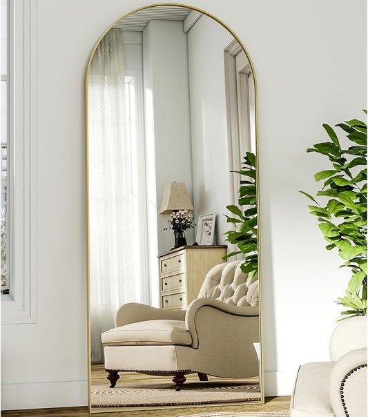 Grote Boogspiegel – Volledige Lengte Spiegel – Staande Spiegel – Wandspiegel – Vloerspiegel – Goud Kleur – 181 x 63 cm – Veiligheidsglas Met HD Reflectie
