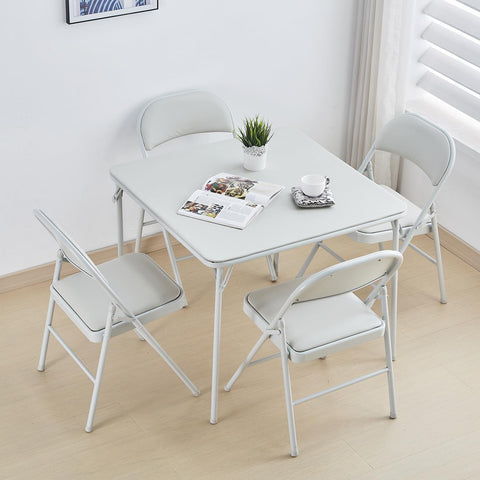 Klapstoel - Vouwstoel - Eettafelstoelen - Set van 4 - Opklapbare Stoelen - Draagbare - Makkelijk  Opbergbare - met Metalen Frame  - voor Binnen - Buiten - Kantoor - Kamperen - Vinyl - 46 x 46 x 75 cm - Wit