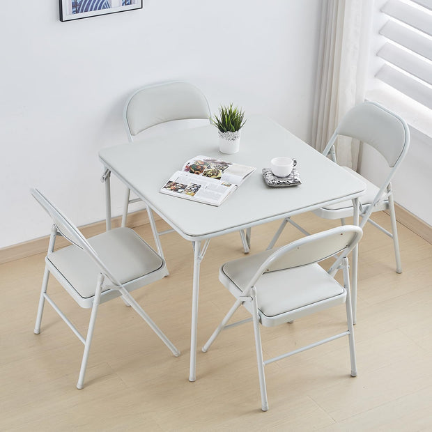 Klapstoel - Vouwstoel - Eettafelstoelen - Set van 4 - Opklapbare Stoelen - Draagbare - Makkelijk  Opbergbare - met Metalen Frame  - voor Binnen - Buiten - Kantoor - Kamperen - Vinyl - 46 x 46 x 75 cm - Wit