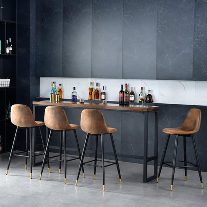 MEUBLE COSY Barkrukken, set van 4 barstoel vintage, met rugleuning en voetensteun, van kunstsuède, vergulde metalen poten, voor bistro, café, keuken, bruin, 45,5x49x103,5cm