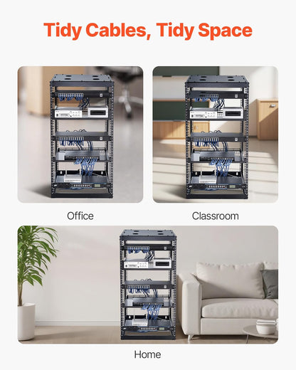 VEVOR 20U Open Frame Netwerk Rack, 58,4 cm diepte, wandmontage of staande serverrek, Heavy Duty 4 Post, met geventileerde planken en montagehardware, houdt al uw netwerk-IT-apparatuur AV-apparatuur