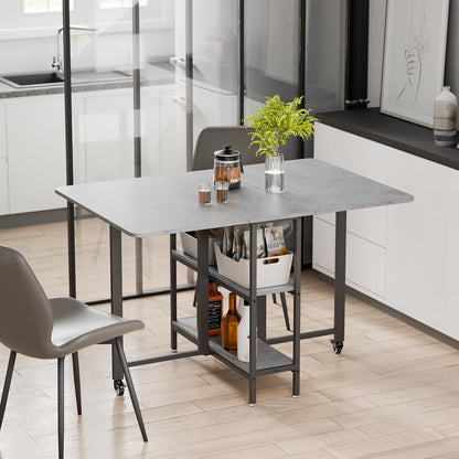 Mondeer Mobiele opvouwbare eettafel, klaptafel met 2 open opbergplanken voor kleine ruimtes, eetkamer, keuken, 120 x 80 x 75 cm, grijs