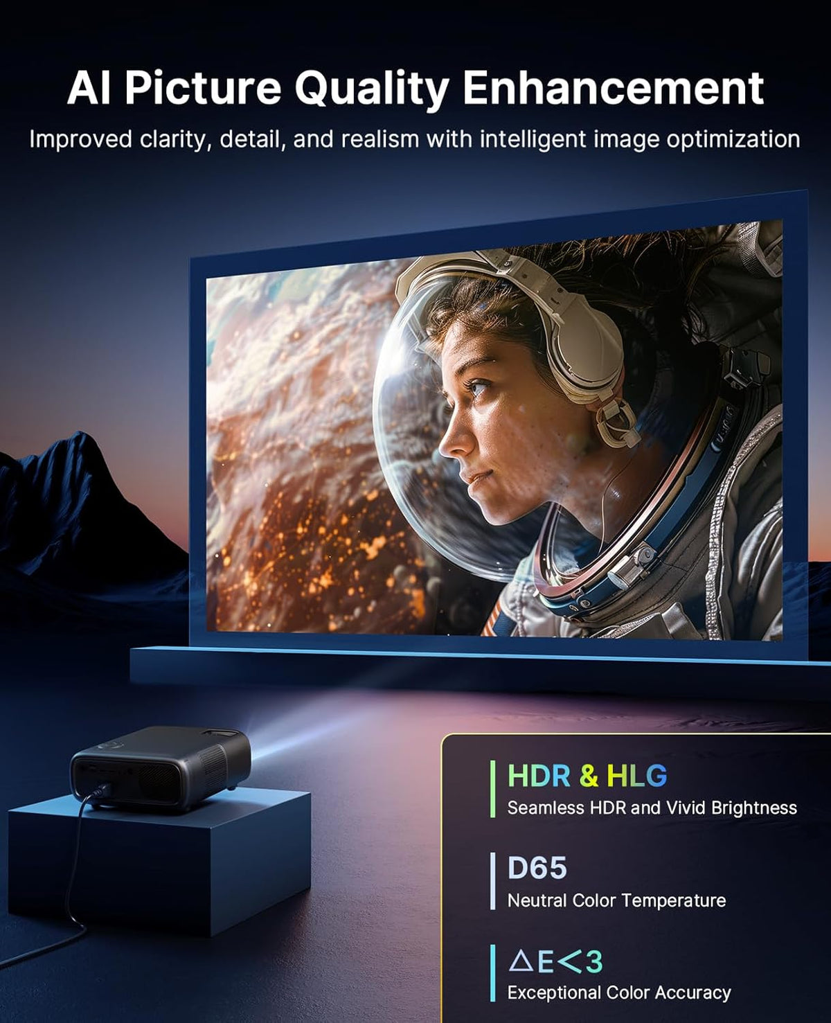 NexiGo PJ40 Pro Projector with Google TV, native 1080p, 4K-ondersteuning, AI-beeldverbetering, 800 ANSI-lumen, slimme projector met automatische keystone-correctie