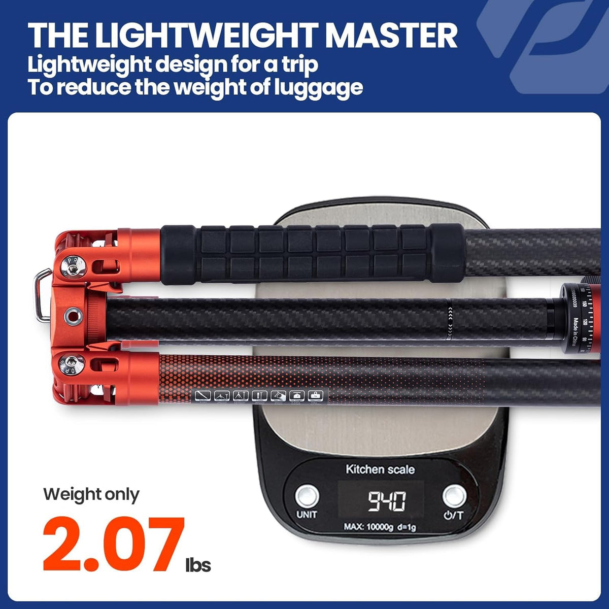 Fotopro 163 cm camerastatief van koolstofvezel met monopod kogelkop 360 1/4 snelontgrendelingsplaat, lichtgewicht reisstatief voor camera, maximale belasting 12 kg, X Aircross 3, oranje