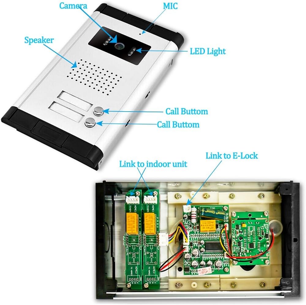 LIBO 7 inch bedraad video-deurbel deurtelefoonsysteem 2 monitoren met 1 IR-camera, twee belknoppen, nachtzicht, 800x480 hoge resolutie, geschikt voor 2 gehuisvest voor meerdere appartementen / gezinnen