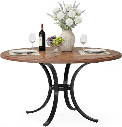 Ronde Eettafel – Ronde Tafel – Eettafel Rond – Keukentafel Rond – Tafel 120 cm – Voor 4-6 Personen – Stijlvol Houtfineer – Stevig Stalen Onderstel - QUORE