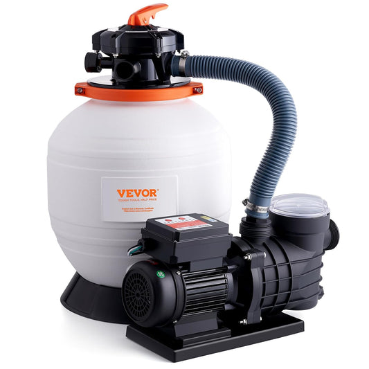 VEVOR Zandfilterpomp voor bovengrondse zwembaden, 13.000 l/u, set met filterpomp, 350 mm, 450 W, 6-wegventiel, filtermand, voor privé- en commerciële zwembaden
