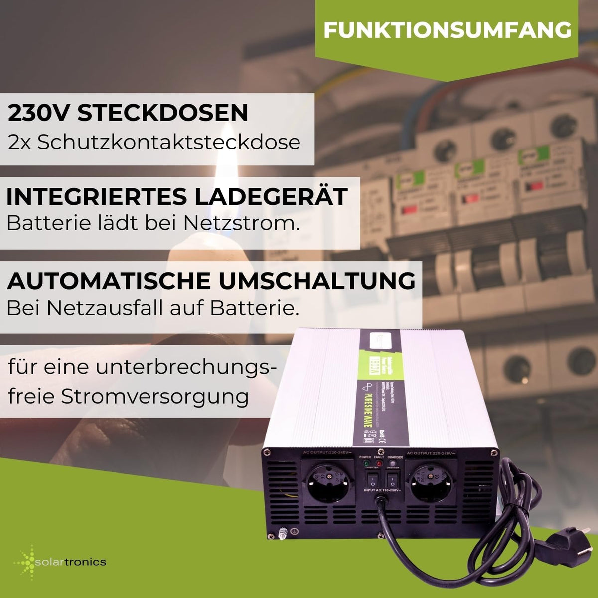 solartronics spanningsomvormer USV 12V NPS 1500/3000 Watt zuivere sinus UPS inverter