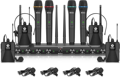 Draadloze microfoonset – Microfoonsysteem – UHF microfoonset – Draadloos microfoonsysteem – Karaoke microfoonset – 8-Kanaals Set Met 4 Handmicrofoons En 4 Bodypack Zenders – Metalen Ontvanger Met Squelch-Circuit