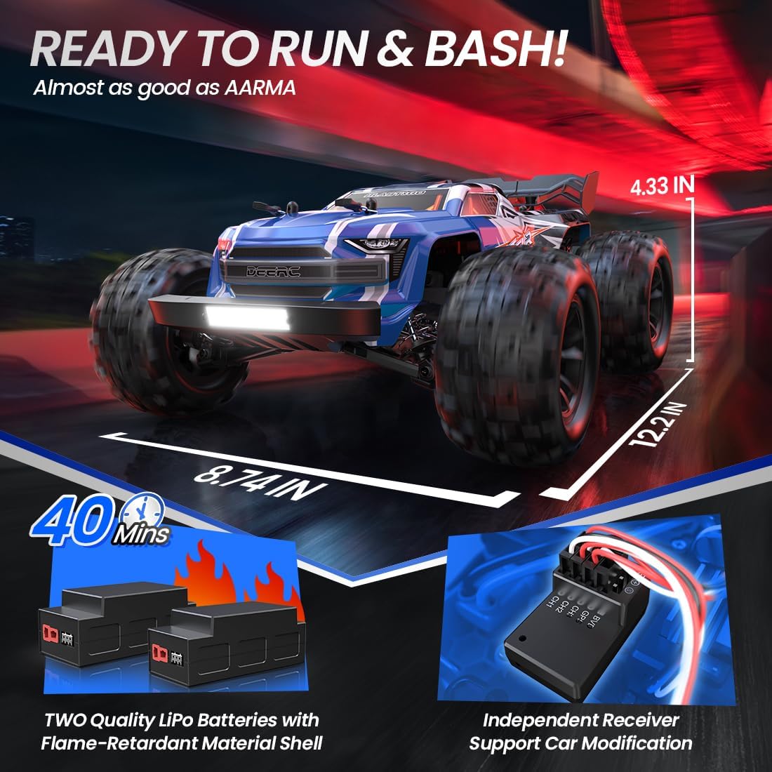 <font dir="auto" style="vertical-align: inherit;"><font dir="auto" style="vertical-align: inherit;">        DEERC H16E Remote Control Car 1:16 Brushless Motor 68km/h, 4WD High-Speed Racing Car with 2 Batteries for 40 Minutes Running Time, 2.4GHz RC Car