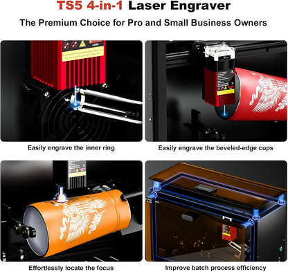 Twotrees TS5 roterende lasergraveermachine voor bekerflessen, voorgemonteerde CNC-machine voor het graveren van rond object op hout, metaal, glas