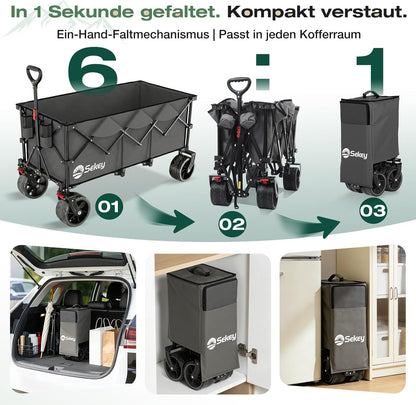 Sekey XXXL Bolderkar, opvouwbaar, 300 l, 200 kg belastbaar, opvouwbare bolderkar, 17 x 10 cm, extra brede banden, voor alle terreinen, gepatenteerd inklapbaar uit vier richtingen, XXXL-Super 4013,